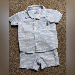 Eddie Bauer Kids Baby Boy Fish Print Button Shirt & Shorts Set | 6–9 Months